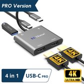 4 in 1 USB-C Hub - Docking Station – Laptop - Docking Station USB-C 3.0 – USB-C 100W opladen - 2x 4K HDMI - 1x VGA - Ethernetport