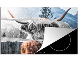 KitchenYeah® Inductie beschermer 74x48 cm - Schotse hooglander - Koe - Zwart - Wit - Kookplaataccessoires - Afdekplaat voor kookplaat - Inductiebeschermer - Inductiemat - Inductieplaat mat