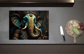 Inductieplaat Beschermer - Blauw Ganesha Beeld met Gouden Details - 71x52 cm - 2 mm Dik - Inductie Beschermer - Bescherming Inductiekookplaat - Kookplaat Beschermer van Zwart Vinyl