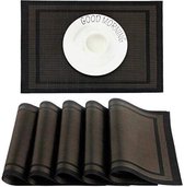 SHOP YOLO-Placemat-Set van 6-Gemakkelijk Schoon Antislip-Hittebestendig-Vlekbestendig Tafelonderzetter-45cmx30cm-Zwart + Goud