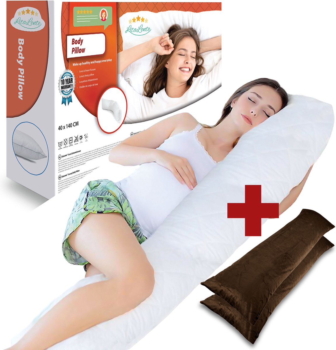 Goedkoopste Zwangerschapskussen 2x Bruin Velvet sloop - Ergonomisch Lichaamskussen Zwangerschapskussen - body pillow - Voedingskussen - Kniekussen - Body Pillow met afneembare hoes - Dubbel Gestikte Randen