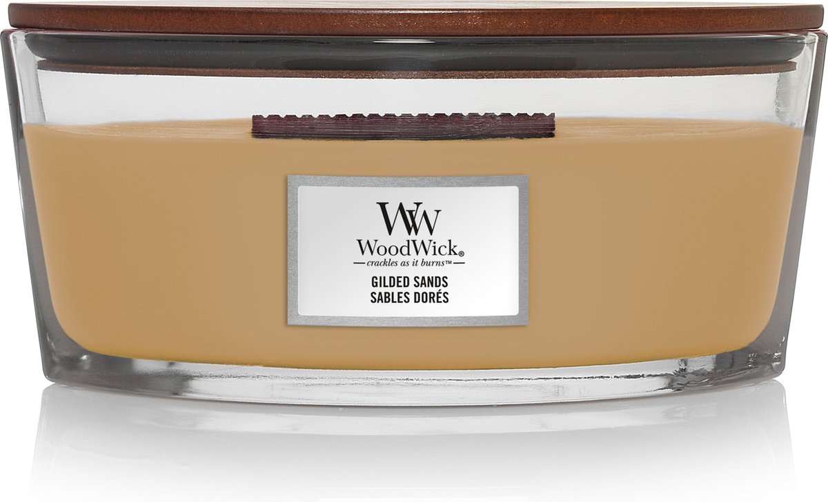 WoodWick Heartwick Flame Ellipse Geurkaars - Gilded Sands - 50 branduren Bruin