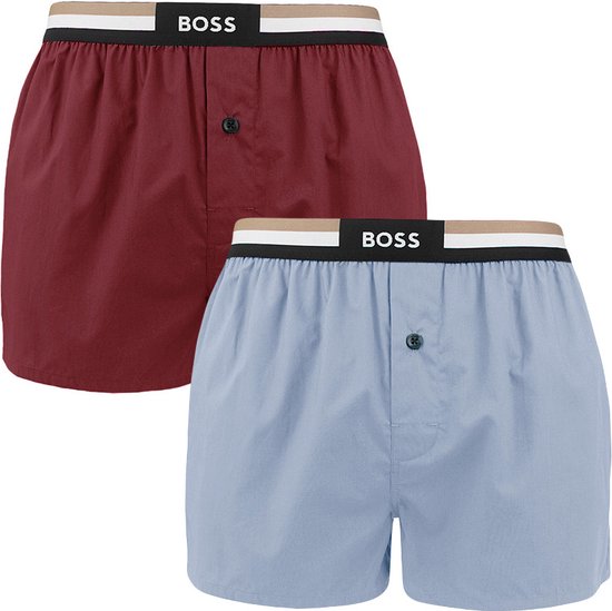 Hugo Boss BOSS 2P wijde boxershorts signature stripe blauw & rood - XXL