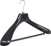De Kledinghanger Gigant - 20 x Mantelhanger / kostuumhanger kunststof zwart met schouderverbreding en broeklat, 45 cm