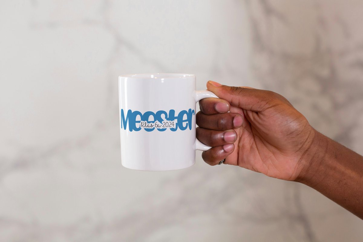 Mok Meester met naamHip met Pit Creaties - Mok "Meester" Gepersonaliseerd met Naam Klas/Meester - 300ml Koffiemok - Vaatwasbestendig - Einde Schooljaar Bedankje - Naam via Mail
