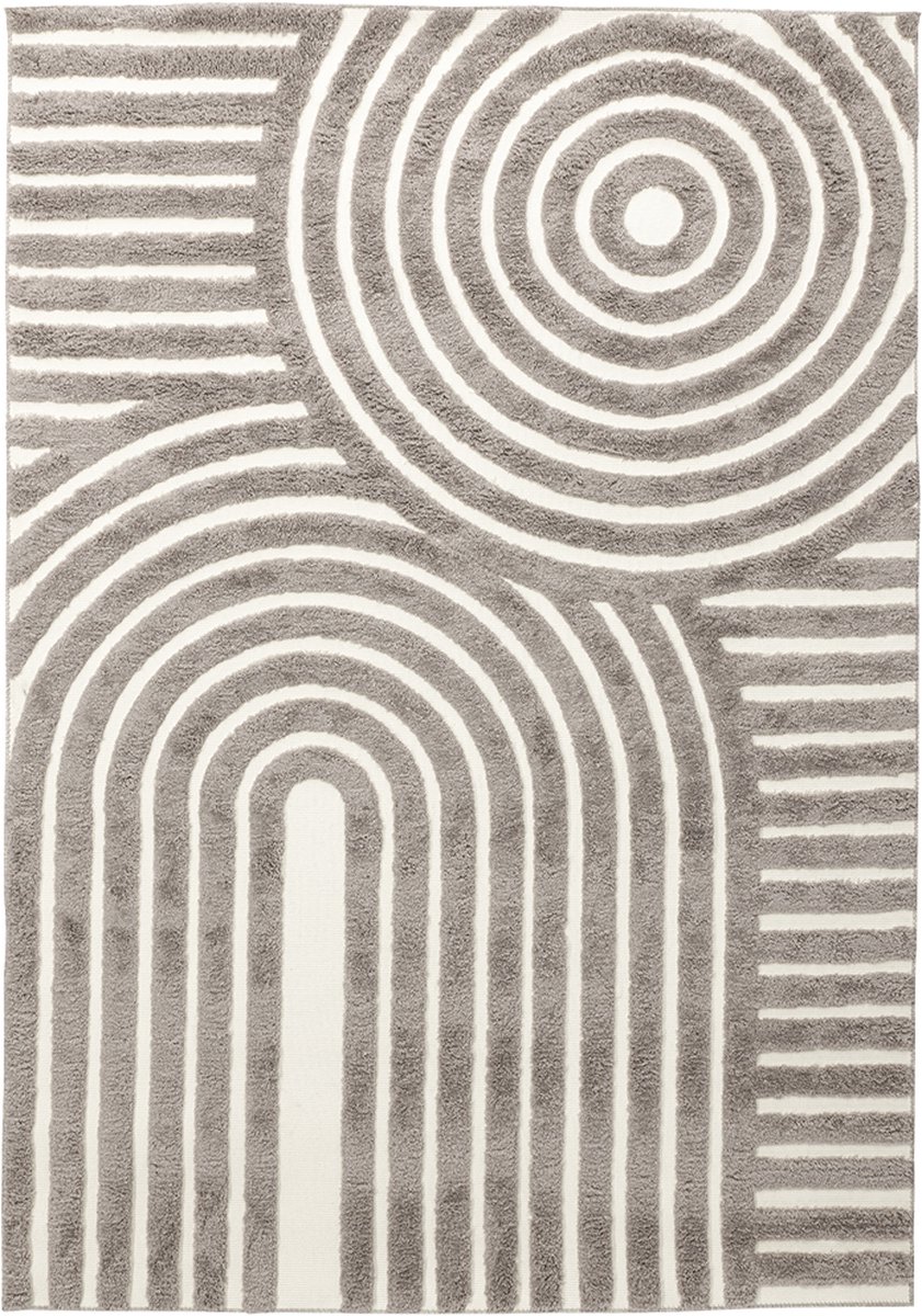 Nest living Linnea Vloerkleed Grijs - Voor Binnen - Modern - Rechthoek - Woonkamer - Laagpolig - Boho Geometrisch - 230 x 160 cm