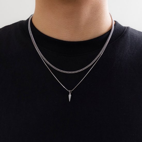 Collier homme Double chaîne Chaîne serpent Acier Pendentif