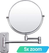 Miroir chromé miroir de maquillage extensible rotatif à 360° - miroir grossissant 5x mural - 22 x 20,7 cm Argent mural en acier inoxydable argenté, double miroir de maquillage, miroir de douche, miroir de rasage