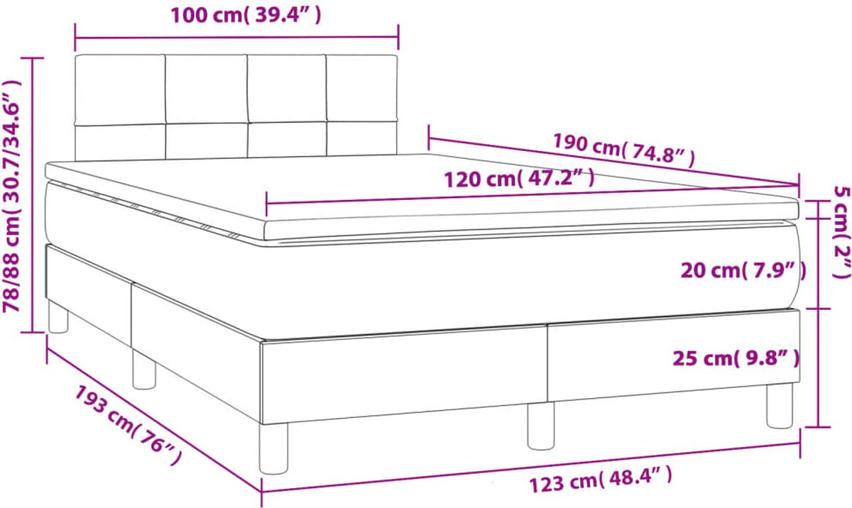 vidaXL - Boxspring - met - matras - stof - donkerbruin - 120x190 - cm