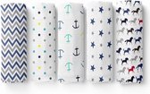 Mousseline wikkels voor pasgeborenen, verpakking van 5 super zachte en huidvriendelijke katoenen babydeken, dekens voor jongens en meisjes (Blue Edition)