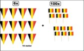 6x Vlaggenlijn Belgie (3 kleur) 10 meter + 100x cocktailprikker Belgie - Thema feest Belgium EK voetbal Party verjaardag fun