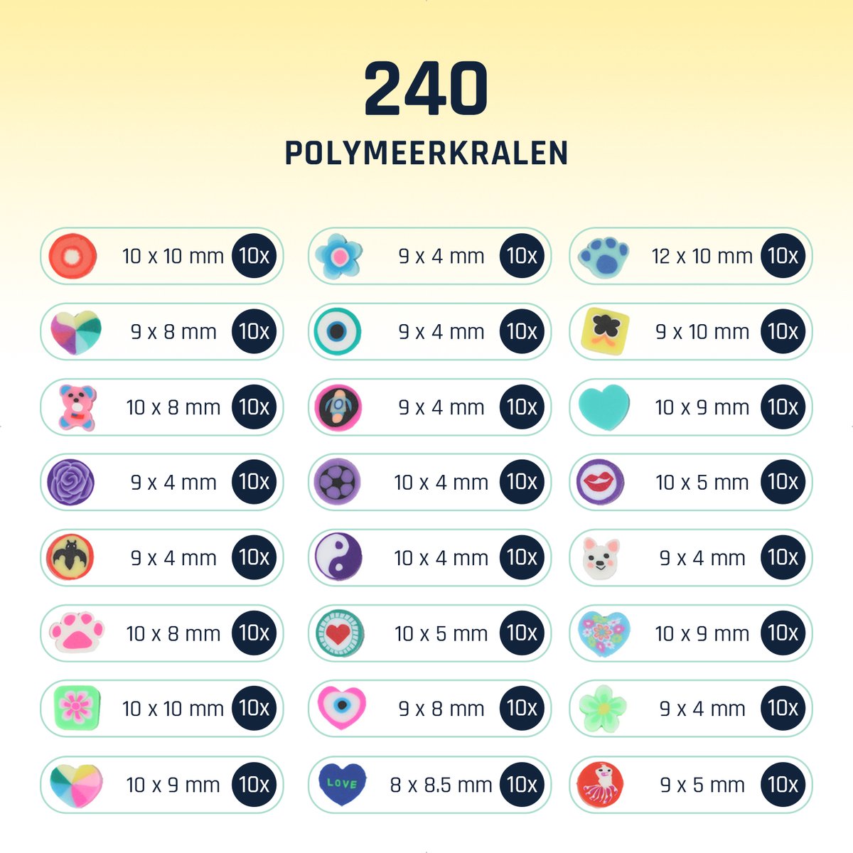 Kralen Set Polymeer Kralen voor sieraden maken, ketting, telefoonkoord en armbandjes maken meisjes - 24 vormen in diverse kleuren - 240 Polymeer Kralen in opbergbox — afbeelding 2