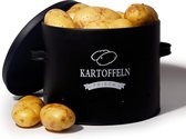 Aardappelvoorraaddozenset, aardappelpan in retro design, uienpot, grote voorraaddoos van metaal, keukenopslag, kan aardappelen voor een lange tijd bewaren (zwarte set)