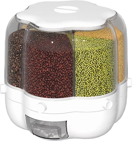 Roterende rijstemmer, 6 Grid Rijst Dispenser, Keuken Opslag Roterende rijstemmer, 6 Grid Rijst Dispenser, Keuken Opslag