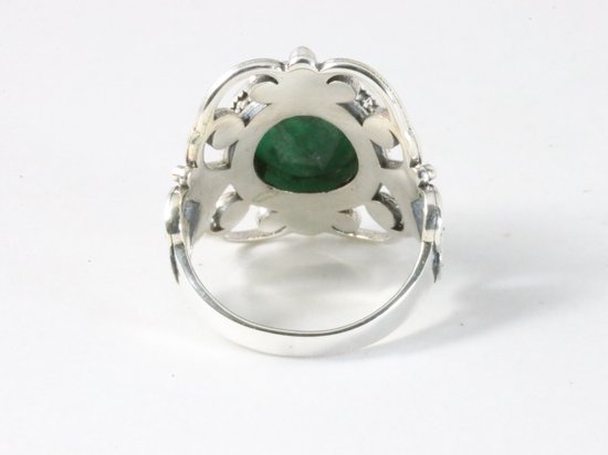 Bague ajourée en argent avec émeraude - taille 18