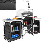 Vevor Campingkeuken - Buitenkeuken - Inklapbaar - 174x110x46cm - Campingkast - Incl. Opbergtas - Buitenkooktafel met opbergtas - Aluminium kookstation met 3 kasten - Afneembaar windscherm - Zwart