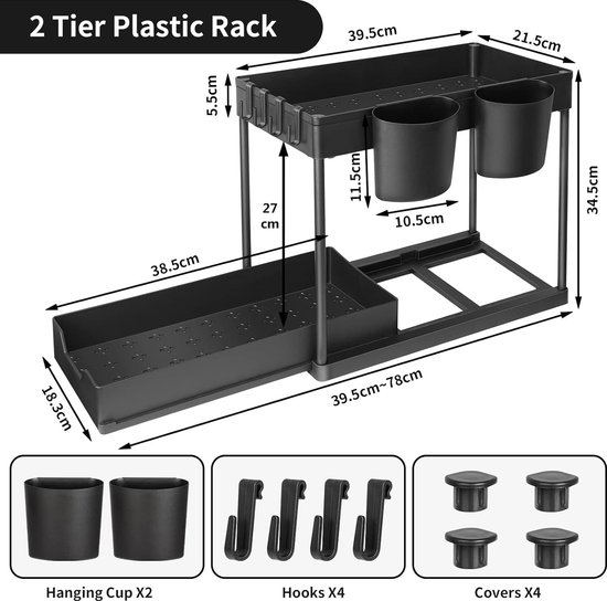 Opbergrek Onder Wastafel Spoelkastorganizer, 2 Stuks, Organizer Voor Onder De Wastafel Keuken Organizer