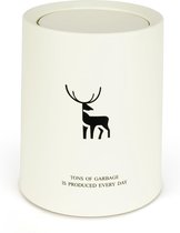 Belle Vous Small White Deer Waste Bin - 12L Plastic Garbage/Trash Can with Flip Lid - Rubbish/Recycling Container for Home, Kitchen, Bedroom or Office