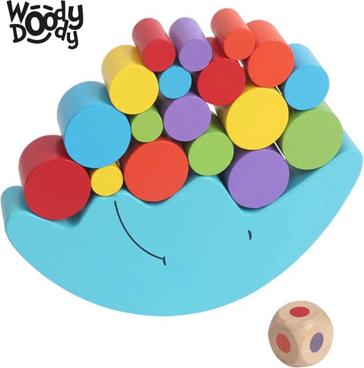 WoodyDoody Houten Balanceer Puzzel met OPBERGZAK met Dobbelsteen Kleuter Educatief COMBI SET Speelgoed 3 jaar Houten Blokken Peuter Speelgoed Veel Kleuren - Leerzame Spellen - Sinterklaas cadeautjes jongens en meisjes — afbeelding 4