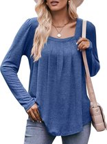 ASTRADAVI Casual Chic - Dames Blouse met Lage Hals - Stijlvolle Top met Geplooide Halslijn - Heather Koningsblauw / 2X-Large