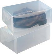 Opbergdoos voor schoenen, set van 2, transparante opslag voor meer overzichtelijkheid in het schoenenrek, ruimtebesparend opbergsysteem in de kledingkast, van kunststof, elk 34 x 13 x 21 cm