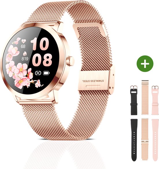 Golden Sound Smartwatch - Smartwatch Dames - 3 extra bandjes - Geschikt voor elke laptop en smartphone - Saturatiemeter - 40mm