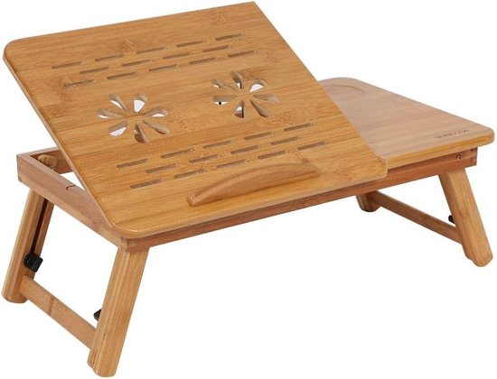 Laptop Bureautafel, Rekbare Opvouwbare Lap Bed Serving Bamboe Rack Plank Slaapzaal Draagbare Boek Leeslade Stand met Lade voor Werken, Lezen, Gamen, Eten