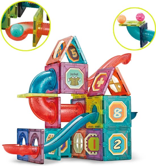 360 Toys® - Magnetic Tiles - Magnetisch Speelgoed - 72 pcs - Magnetische knikkerbaan - Montessori Speelgoed - Magnetische Bouwstenen - Knikkerbaan - Magna Tiles