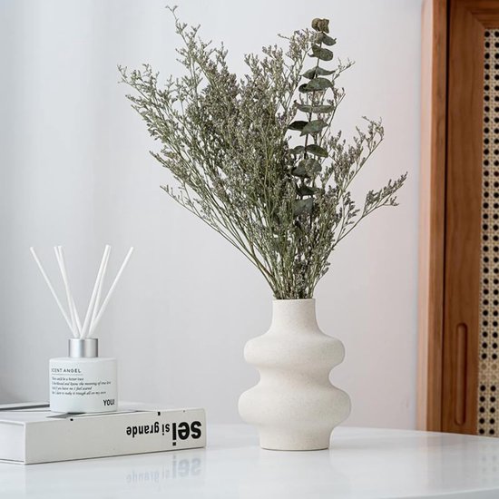 Pevfeciy Vazen Beige keramische vaas voor pampasgras, 24 cm grote vaasset, moderne decoratieve vazen, bloemenvaas, boerderijtafelrek, decoratie, bloemenvazen, boho-decoratie voor verse bloemen en