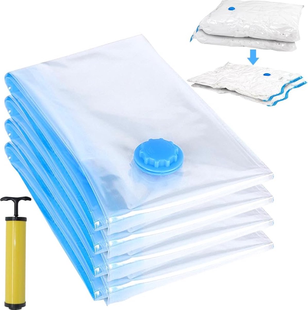 GENIE SPACE Premium Vacuüm Opbergzakken – VARIETY 6-PACK (2 XL 2 L 2 M) – Voor Kleding & Beddengoed – Luchtdicht, Herbruikbaar & Geurvrij – Ruimtebesparende Zakken met Reispomp