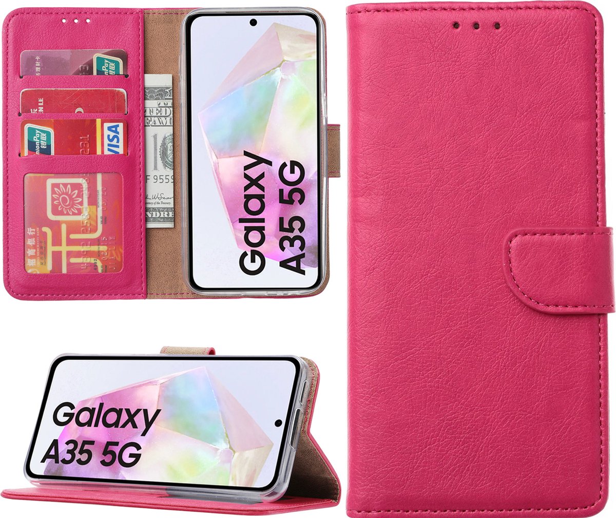 Arara Hoesje geschikt voor Samsung Galaxy A35 hoesje - Bookcase met pasjeshouder - Roze