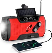 Solar Noodradio - Survival radio - Opwindbare radio - Solar opwindbaar - Noodpakket rampenrugzak - met zaklamp en 2000 mAh powerbank - Op batterijen voor rampen - ROOD