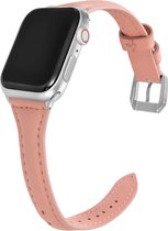 Slanke Leren Band - Roze - Voor 42mm - 44mm - 45mm - 49mm Apple Watch - Dunne elegante echt lederen smartwatchband geschikt voor iWatch Ultra 1/2 Series 9 8 7 6 5 4 3 2 1 SE grote modellen