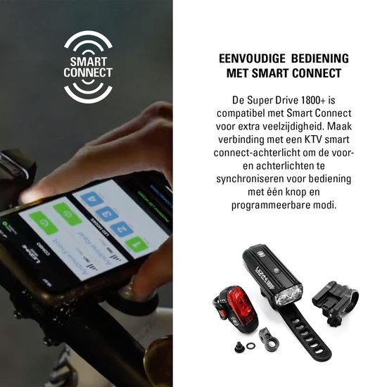 Lezyne Super Drive 1800+ Smart Front - Voorlicht - Fietsverlichting - 1800 lumen - Snel laad mogelijkheid - 180 branduren - Waterdicht - Zwart — afbeelding 5