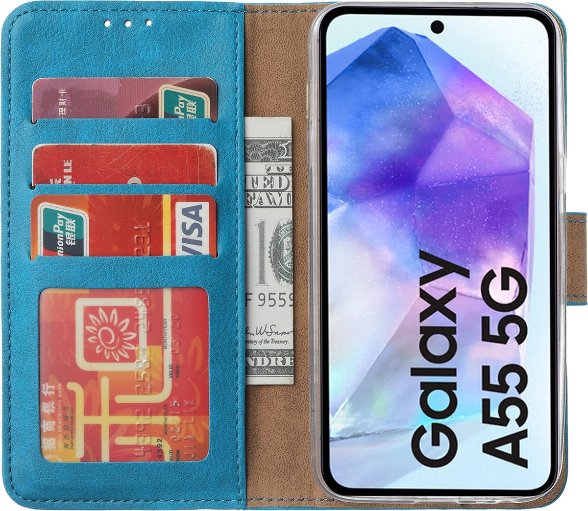 Arara Hoesje geschikt voor Samsung Galaxy A55 hoesje - Bookcase met pasjeshouder - Blauw
