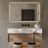 Badkamerspiegel met Klok en Verlichting - Anti Condens Verwarming - Badkamerspiegel Met Zwarte Rand - Zwart Frame - Zwart - 120 x 60 cm