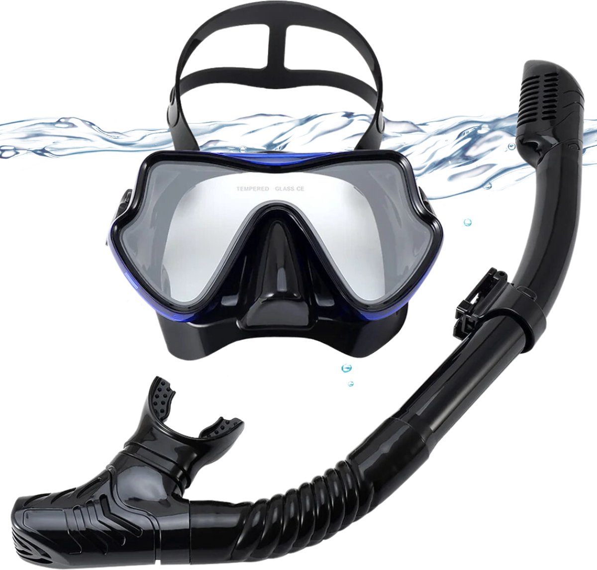 Actania Snorkelmasker - Volwassenen - Snorkel - Snorkelset - Duikbril - Full Face - Blauw/Zwart