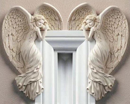 Engel decoratief figuur engel van de verlossing wandsculpturen engelfiguur met vleugels beschermengel deurdecoratie hengel decoratiefiguur kerstengel wanddecoratie engelkind sculptuur cadeau verjaardag Kerstmis advent