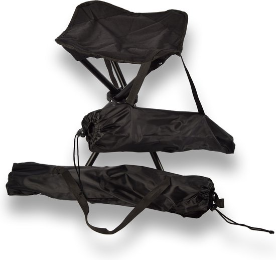 Discountershop Set van 3 Opvouwbare Vouwkrukjes met Tas - Zwart - Staal & Polyester - Ideaal voor Kamperen en Vissen van Discountershop — afbeelding 3