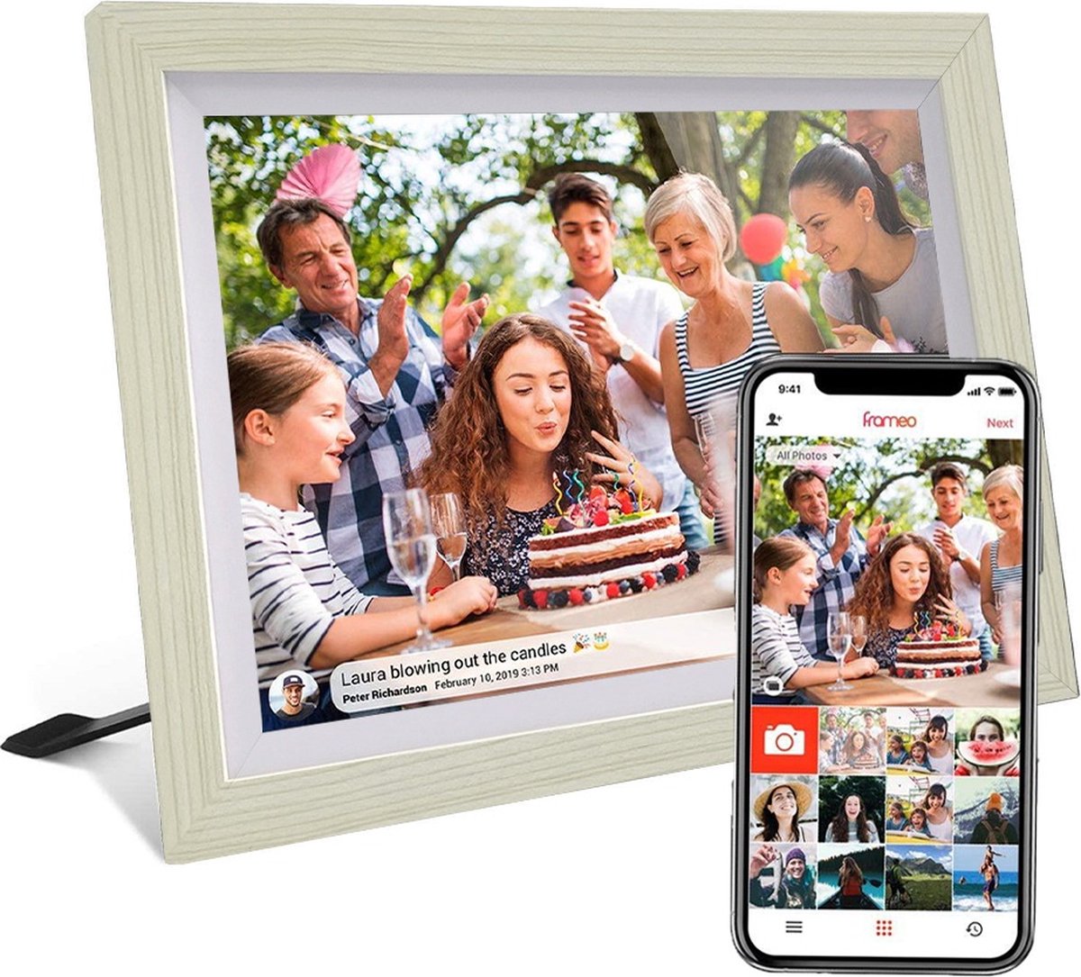 Digitale fotolijst met WiFi en Frameo App - 10.1 inch HD+ IPS Display - Fotokader met Touchscreen - 32GB - Gebroken Wit - Frameo digitale fotolijst - digitale fotokader - digitaal fotolijstje