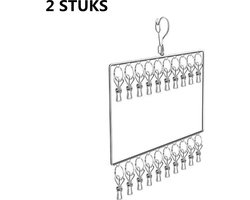 2 stuks Revolutionair Roestvrijstalen Droogrek voor Sokken en Ondergoed – 2 Lagen, 20 knijpers-Windproof Ontwerp-zilver