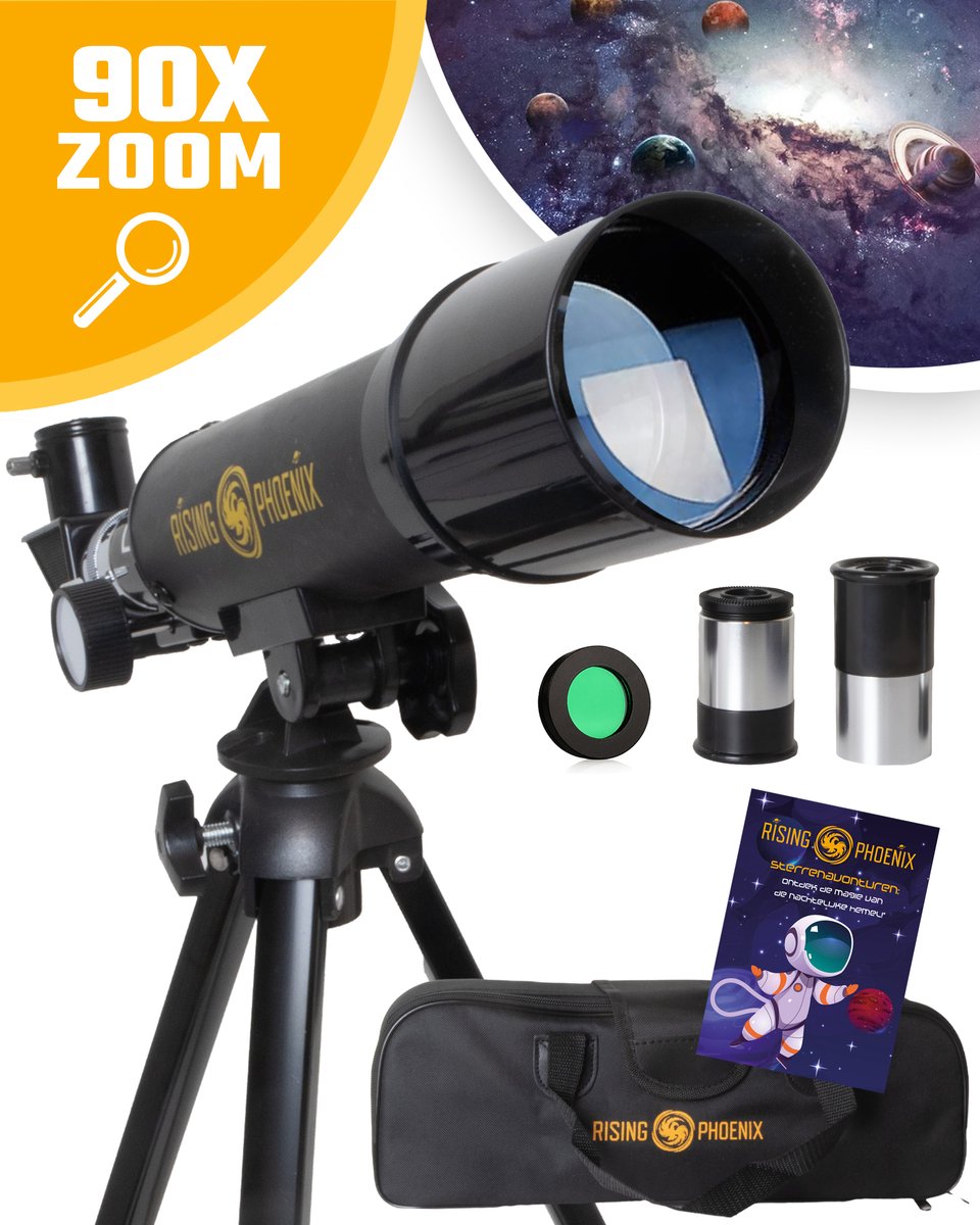 Bol.com RP® Telescoop 90x Zoom Set - Sterrenkijker Kinderen / Beginners - Verstelbaar Statief - Maanfilter, Planisfeer, Stickerboek aanbieding