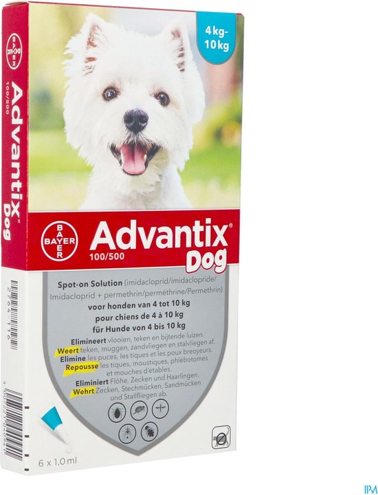 Bayer Advantix Vlooien & Teken Pipetten - Hond 4 tot 10 kg - 6 stuks