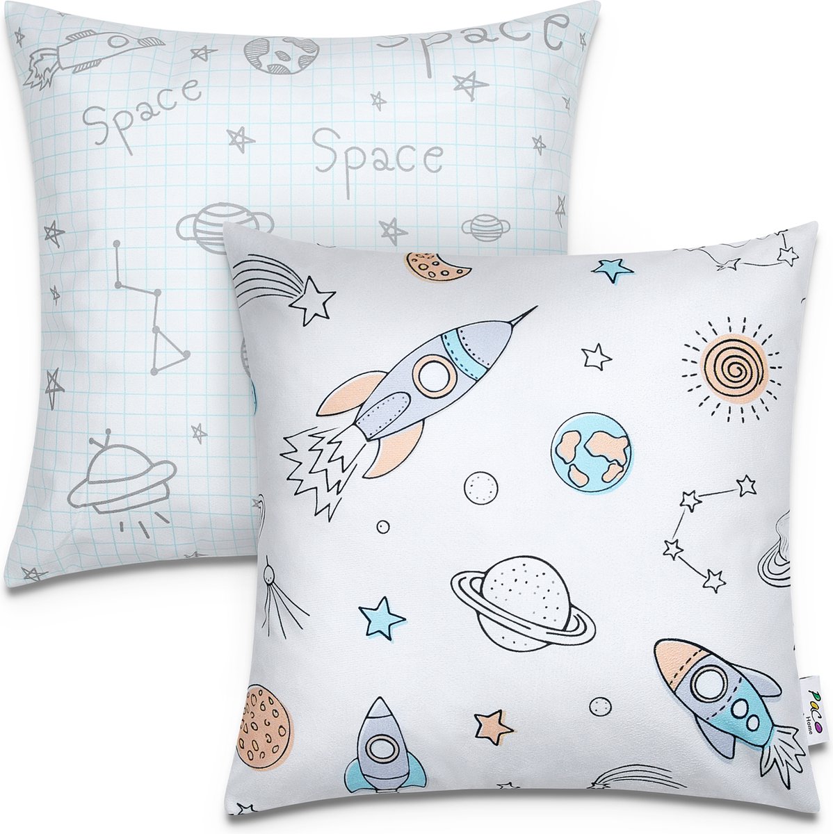 Paco Home Set Van 2 Kussenhoes 45x45 Kussen Kussenovertrek Sofa Kinderen Motieven Wit