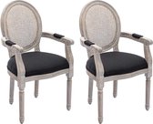 Set van 2 stoelen met armleuningen - Riet, stof en heveahout - Zwart - ANTOINETTE L 54.4 cm x H 95.5 cm x D 57 cm