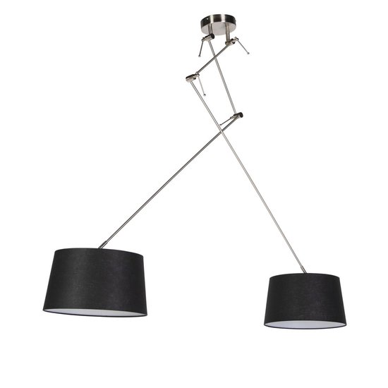 QAZQA blitz - Lampe à suspension avec abat-jour - 2 lumières - L 300 mm - Zwart
