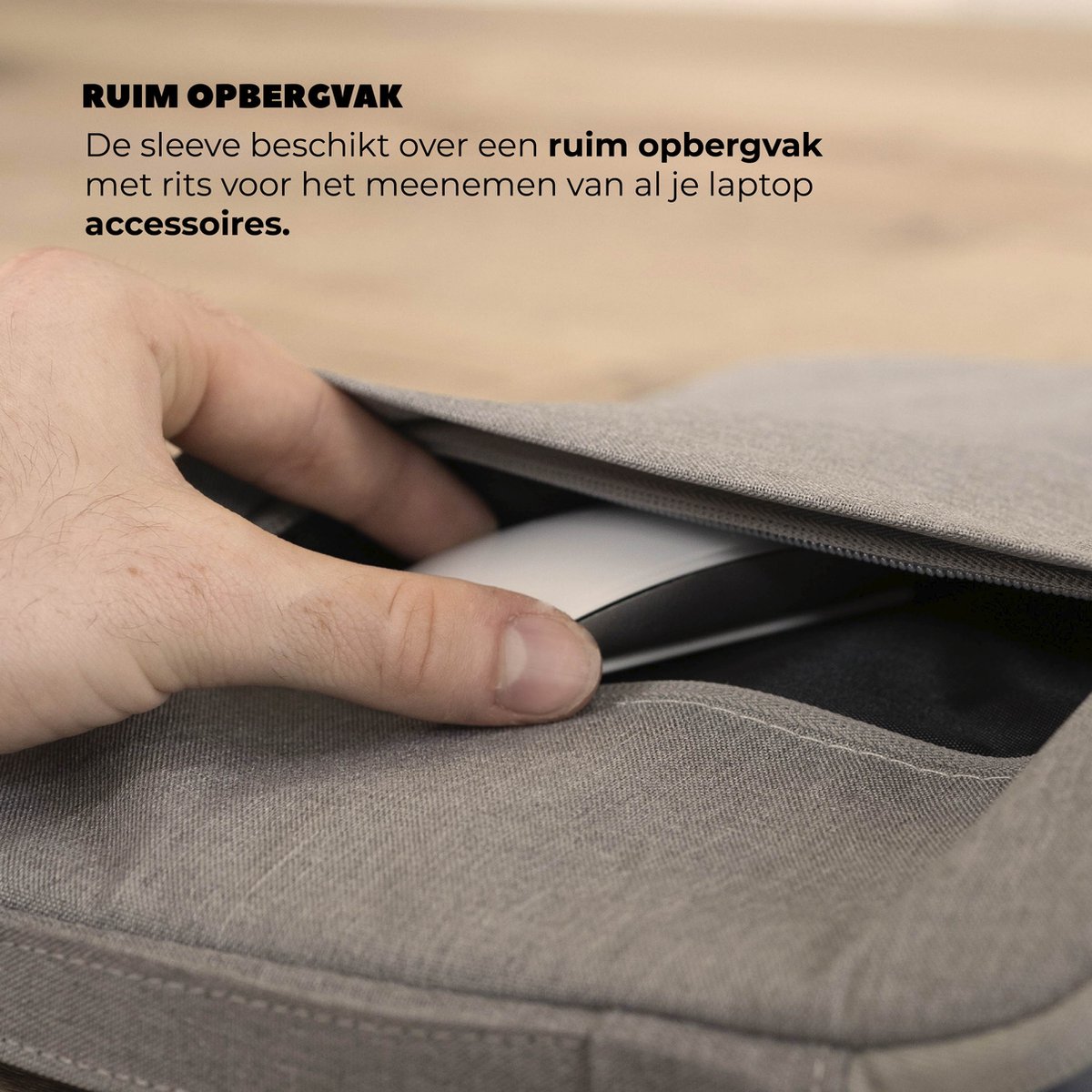 Laptophoes 15,6 inch waterafstotend krasbestendig soft velvet binnenkant dun model grijs met ritssluiting - Afbeelding 5