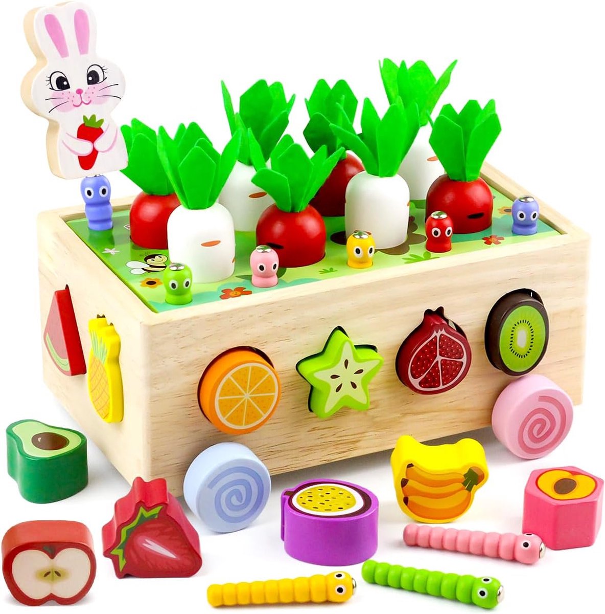 7-in-1 Montessori Educatief Speelgoed voor Meisjes Jongens 1 2 3 Jaar Oud Houten Wortel Oogst Spel Kleurvorm Sorteren Puzzels Stapelen Kubussen Baby Zintuiglijke Fruit Tuin Speelgoed