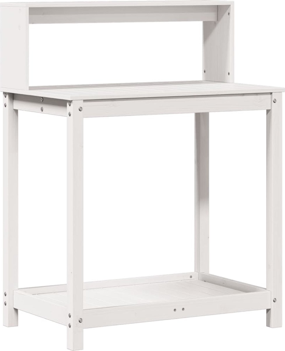VidaXL Oppottafel met schappen 82 5x50x109 5 cm massief grenenhout wit