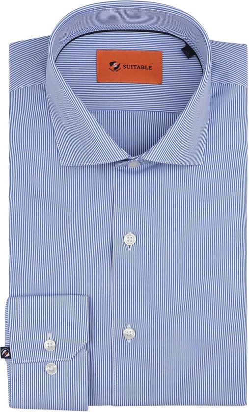 Suitable - Overhemd Strepen Blauw - Heren - Maat 39 - Slim-fit